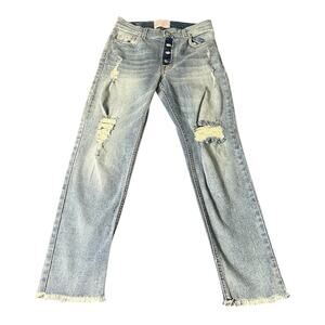 Revice Blue Distressed Button Fly Raw Hem Jeans Womens High Rise Size 28 Y2K USA